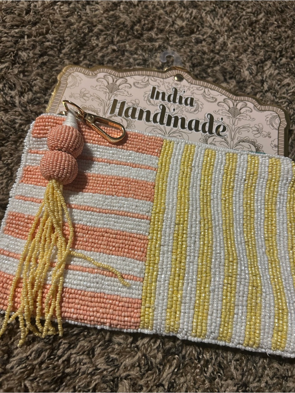 India Boutique Beaded Pouch - Peach, Yellow & White